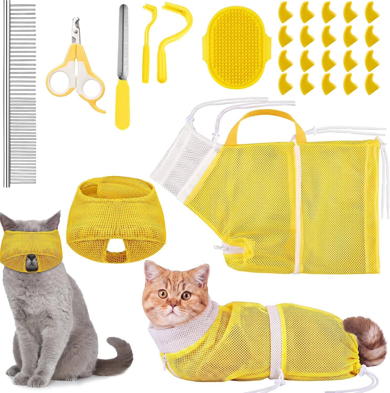 9 Pcs Cat Bathing Bag Set Cat Shower Bag Anti Bite and Scratch for Pet Grooming Washing Brush Comb Muzzle Nail Clipper Nail File Tick Tool(Blue, Gray) - Image 10