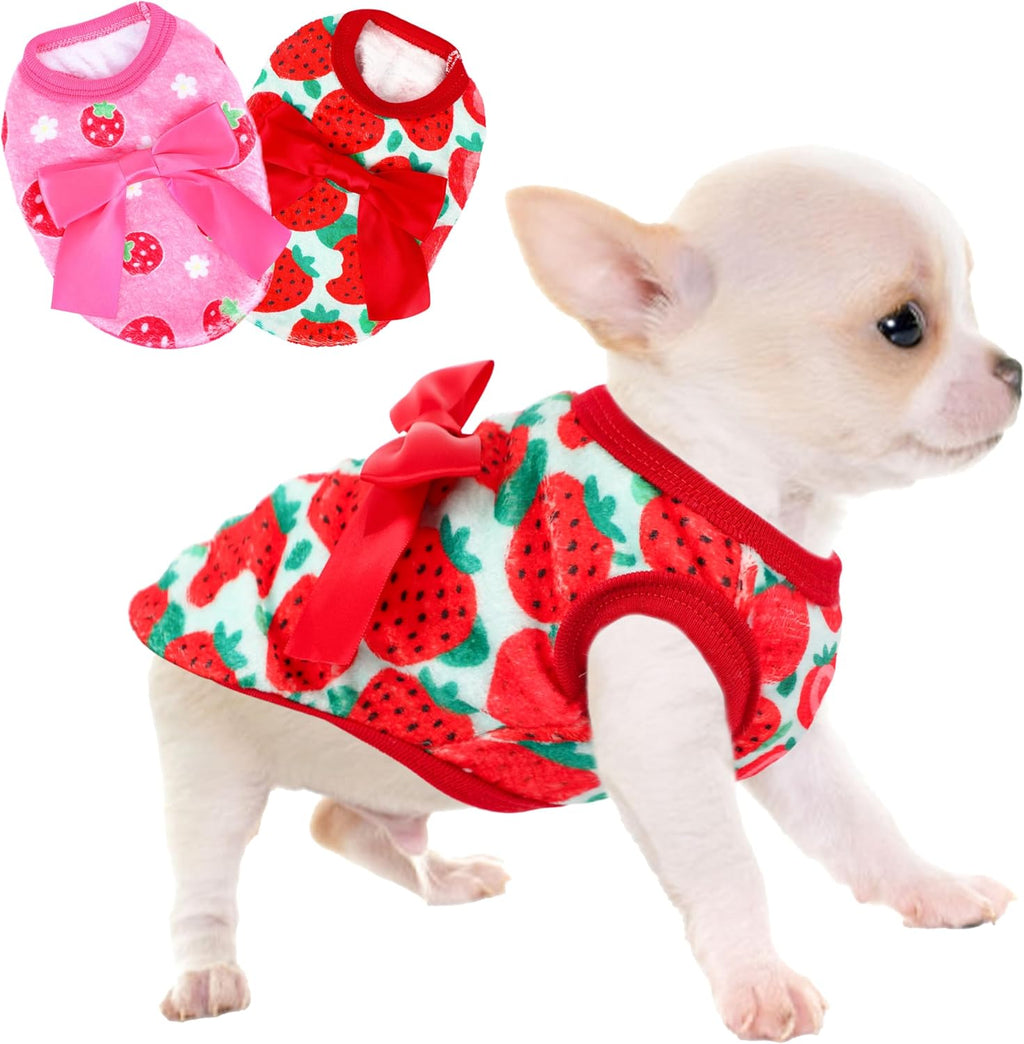 Viunimo 2 Pieces Dog Sweater Strawberry XX-Small Front View
