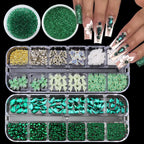 Votacos green nail gems front view showcasing the 4 boxes of charms