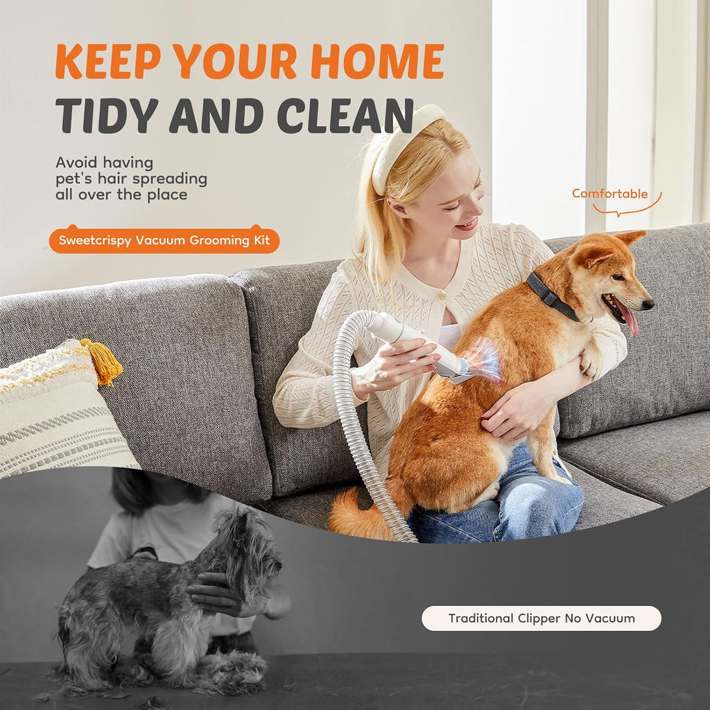 Sweetcrispy pet hair trimmer system showing three adjustable suction mode buttons close up