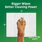 Extra large eight by nine inch plant based cat and dog deodorizing wipes.