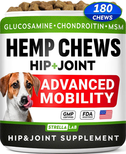 Hemp Chews for Dogs - Hip & Joint Supplement with Glucosamine - Joint Pain Relief Treats - Omega 3, Chondroitin, MSM - Advanced Mobility Support - Chicken Flavor - 120 Ct - Made in USA - Image 11