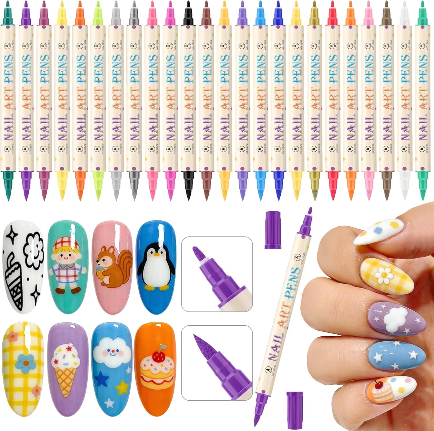 Ponhey 24 colors nail art pens set front view