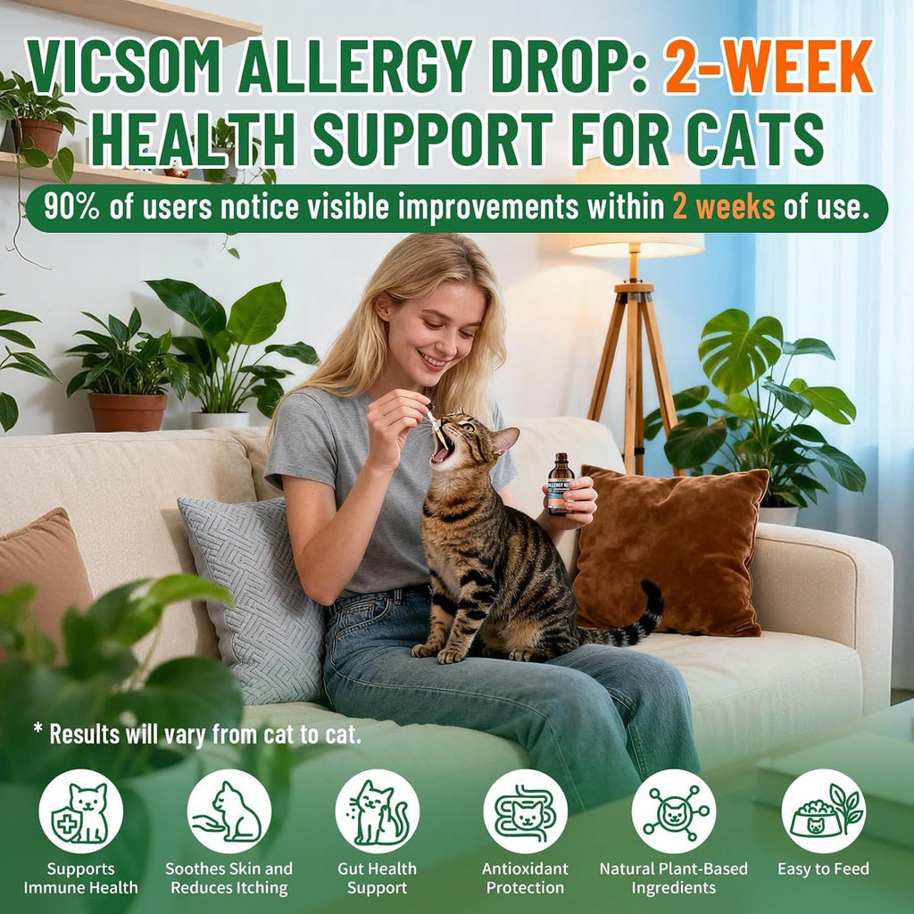 Authentic USA imported Vicsom cat allergy remedy for shedding and dry skin care