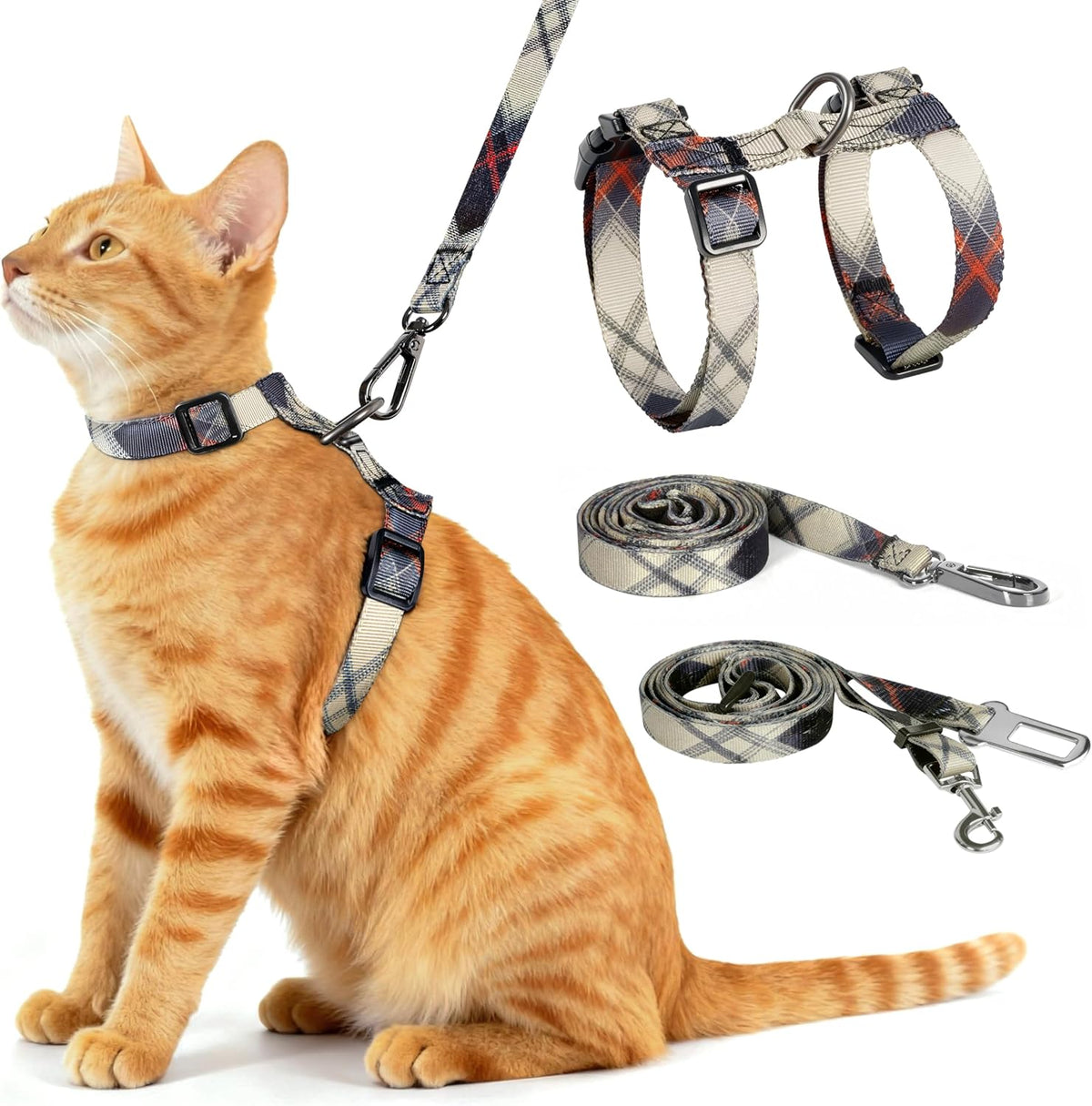 Cat Harness and Leash Set, 3-in-1 Escape Proof Adjustable, Comfortable Soft Lightweight, Safe, Easy to Wear, Walking Travel Kitten Harness for Small Medium Cats Black - Image 11