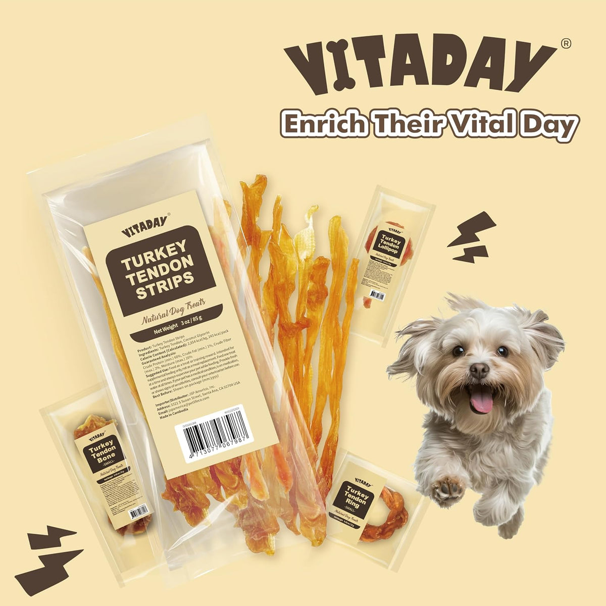 Side profile of 3 Ounce Vitaday Turkey Tendon pack