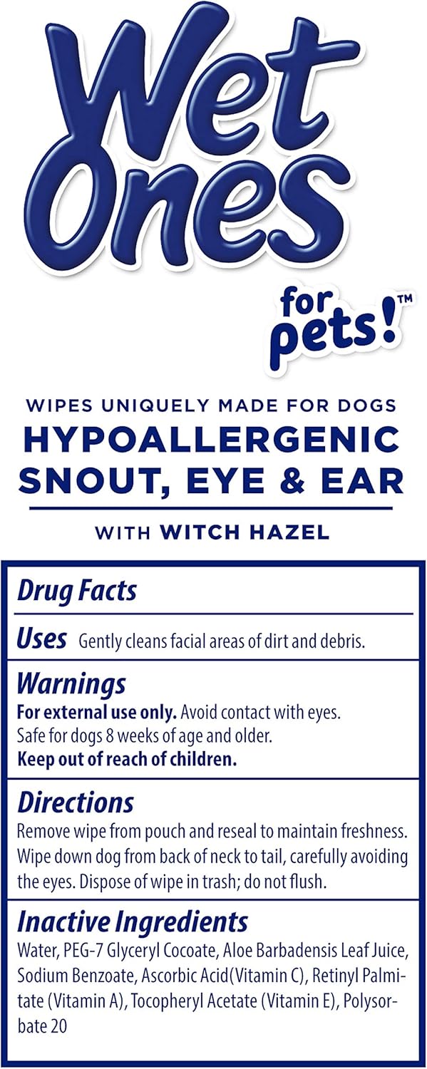 Wet Ones unscented pet wipes package back with instructions