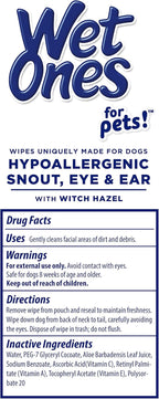 Wet Ones unscented pet wipes package back with instructions