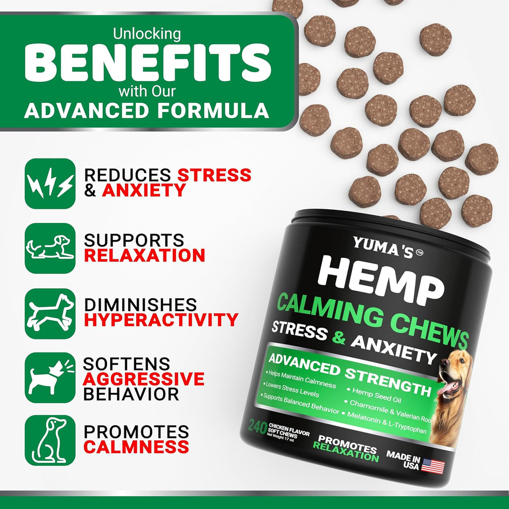 Premium USA imported dog stress relief chews packaging close up