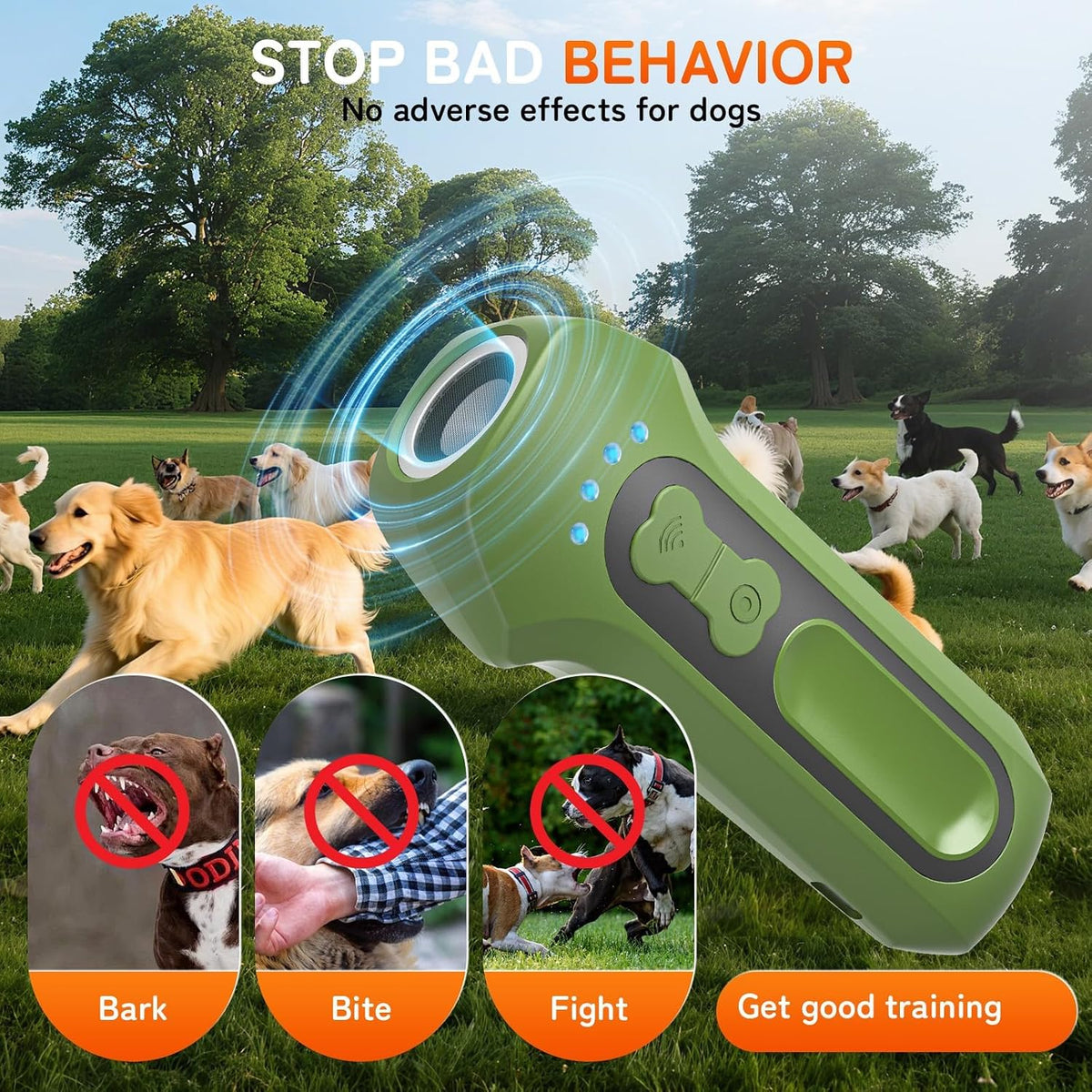 Handheld dog training aid being held by a user on a walk