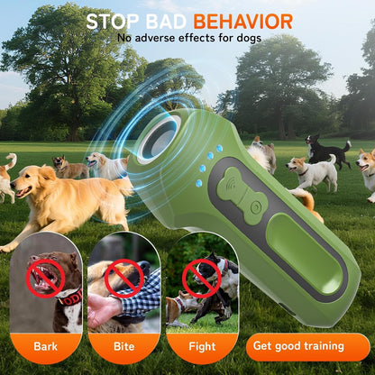 Handheld dog training aid being held by a user on a walk
