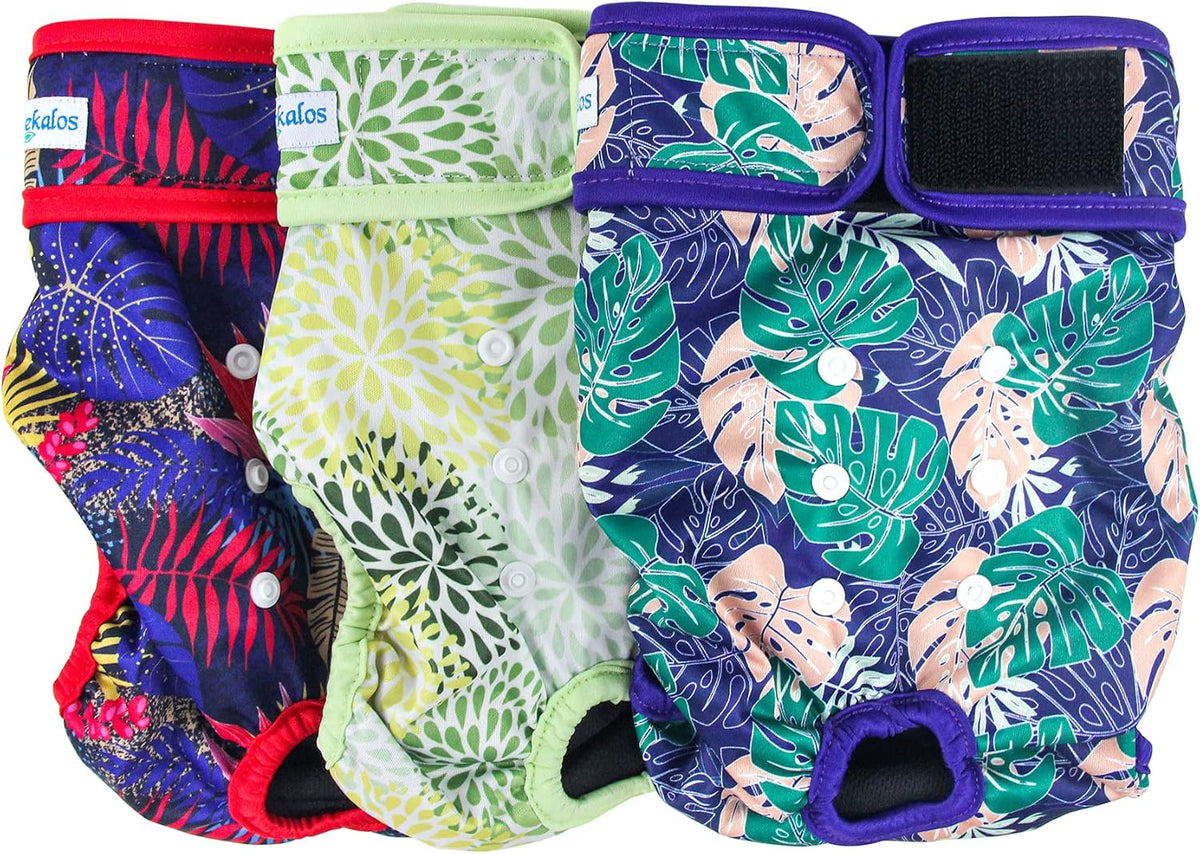 Leekalos Reusable Washable Dog Diapers Female (3 Pack) - Highly Absorbent Doggie Diapers - Size Adjustable Puppy Diapers for Dog Period Panties (Medium, Flora) - Image 9