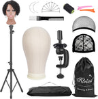 Klvied Reinforced Wig Mannequin Stand with Head front view of the complete styling kit