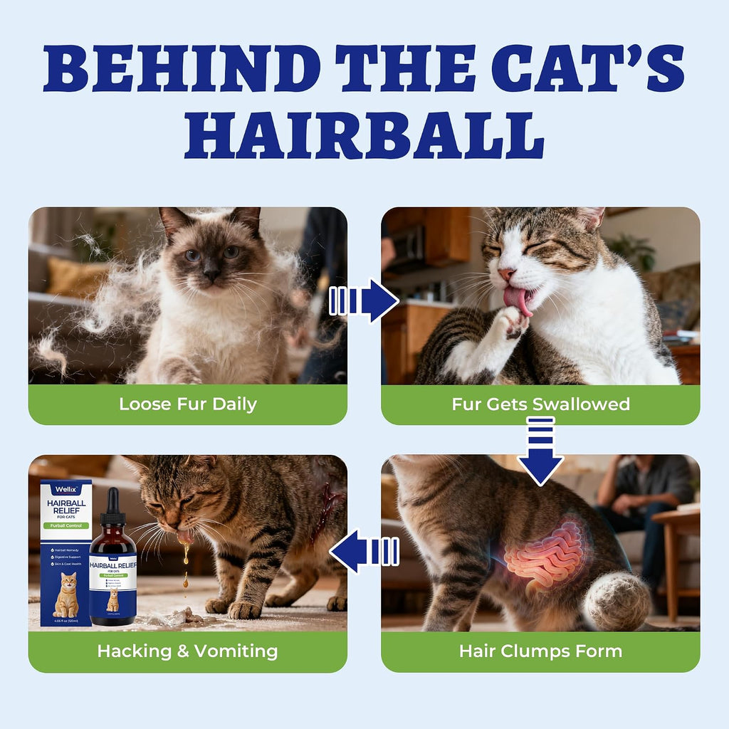 Furball control supplement for cats with psyllium husk and omega three ingredients