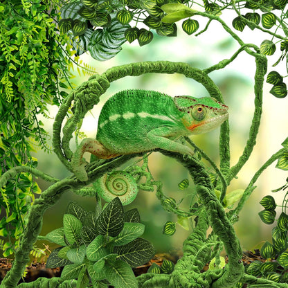 Full view of naturalistic habitat setup with Quozuo artificial plants.