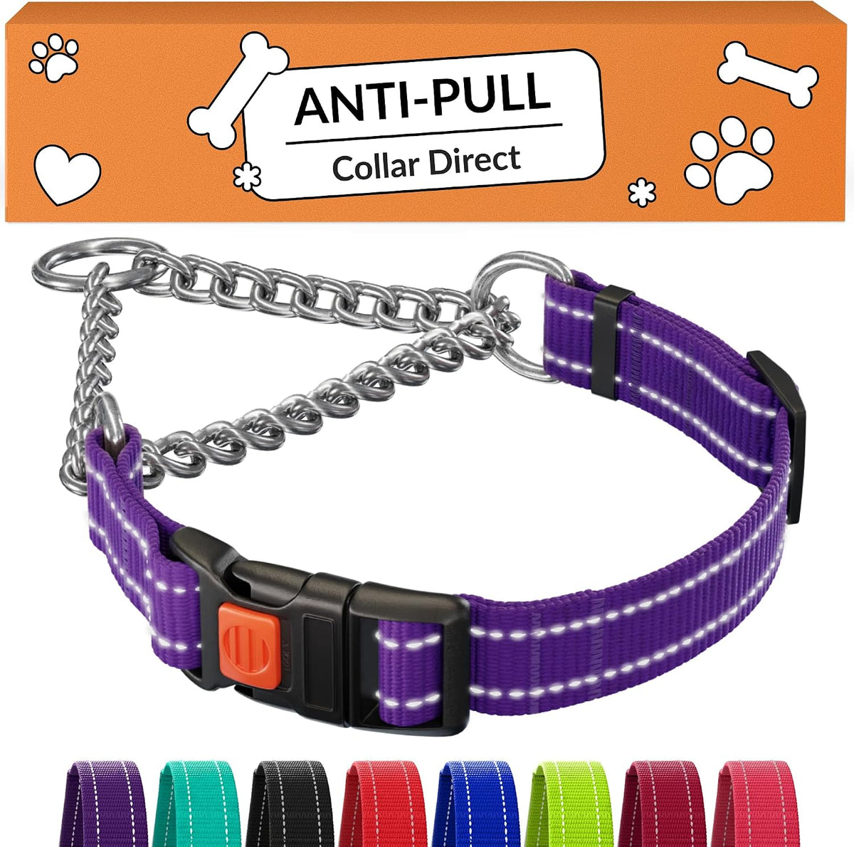 CollarDirect Martingale Dog Collar Heavy Duty Nylon Slip Collars for Small Medium Large Dogs [Stainless Steel Chain and Quick Release Buckle, Reflective, Pink, L, 17"-22"] - Image 14