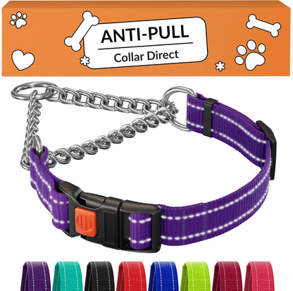CollarDirect Martingale Dog Collar Heavy Duty Nylon Slip Collars for Small Medium Large Dogs [Stainless Steel Chain and Quick Release Buckle, Reflective, Pink, L, 17"-22"] - Image 14
