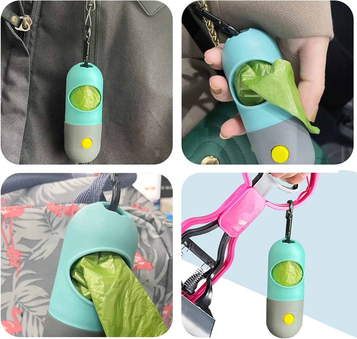 Eliamo dog poop bag container attached firmly to a standard pet walking lead