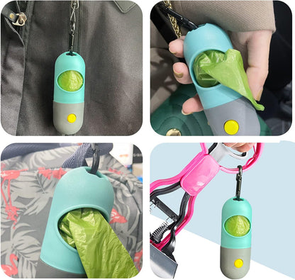Eliamo dog poop bag container attached firmly to a standard pet walking lead