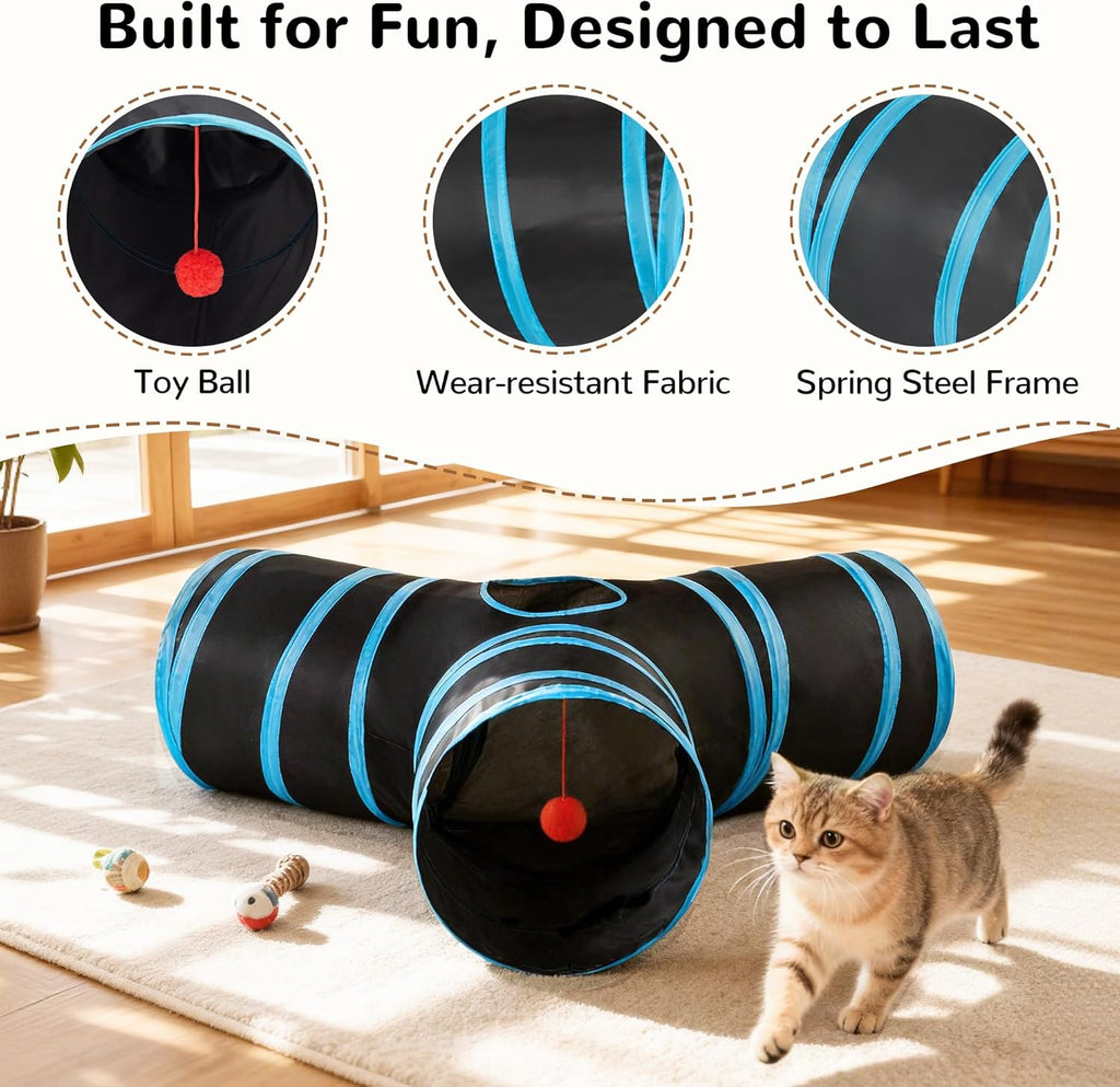 Cat playing inside the interactive Tempcore tunnel with the teaser wand.