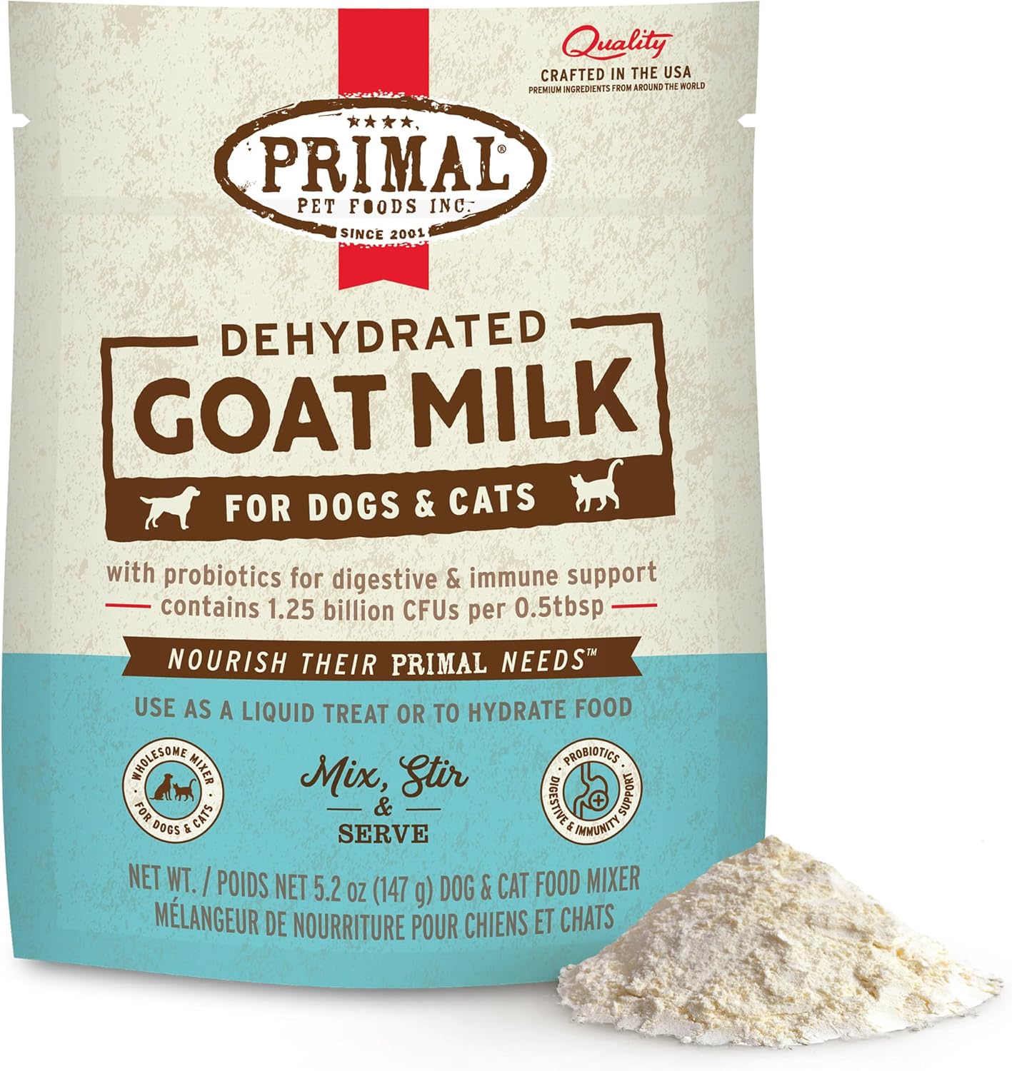 Primal Goat Milk Powder for Dogs and Cats, Shelf Stable Food Topper with Probiotics for Digestion, Hydration, and Immune Support, Original Recipe 5.2oz Pouch (Pack of 2) - Image 10