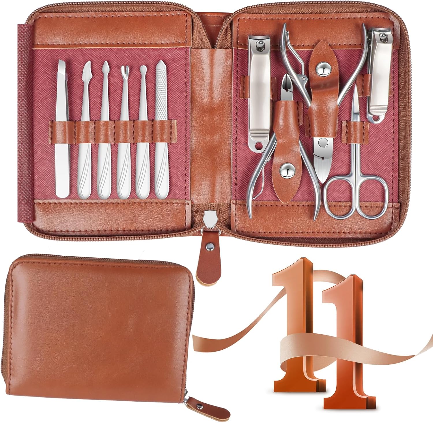 Redflow 11 in 1 manicure set with leather case front view