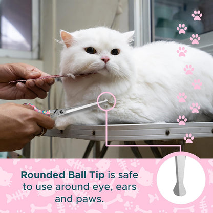 Close up of Kenchii pet shears showing heart-shaped safety tips