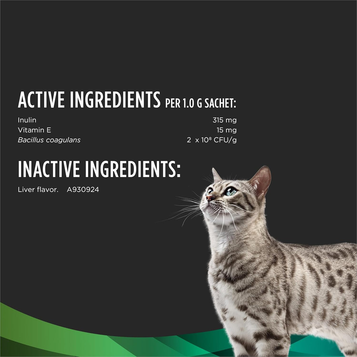 Dual action pre and probiotic cat supplement sachet display.