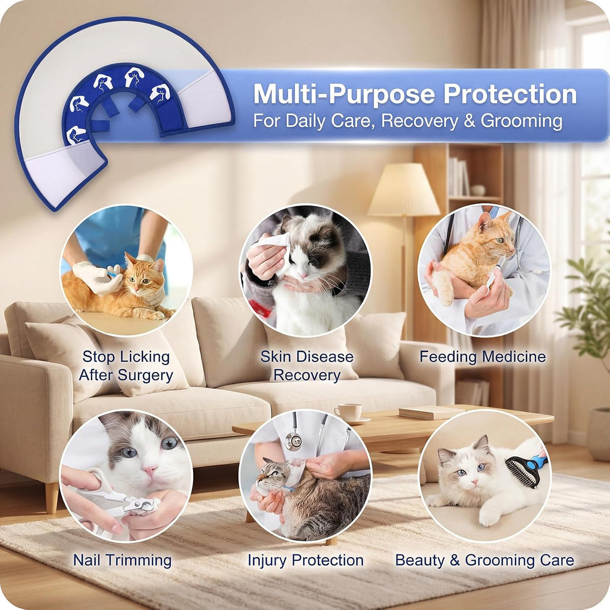 Cat Cone Recovery Collar, Adjustable Elizabethan Collar for Cats to Stop Licking After Surgery, Soft Comfortable Pet Cone for Neck Girth 7.5''-9.0'' - Image 9