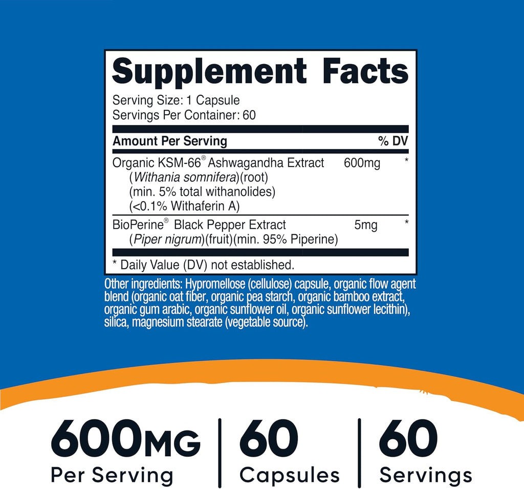 Nutricost KSM-66 Ashwagandha Root Extract (600mg) 60 Capsules - Image 2