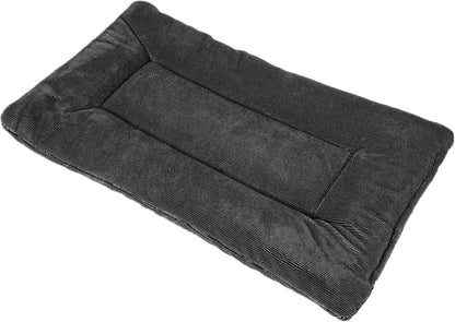 Petmate gray sixteen by nine inch kennel mat placed inside a travel carrier