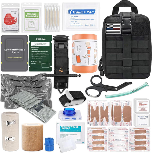 Qirexynor IFAK Trauma Kit front view showing black tactical Molle bag.