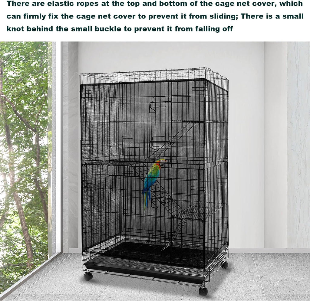 Aynaxcol soft skirt guard wrapped around lower section of parrot cage to catch flying seeds