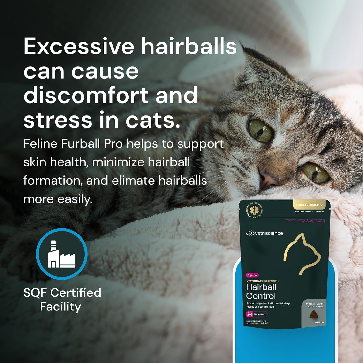 VetriScience cat supplement for natural hairball elimination without mineral oils or laxatives