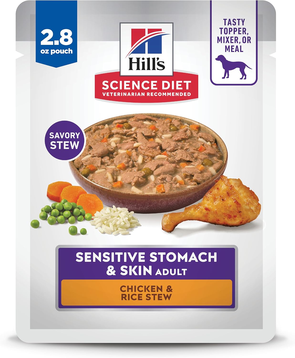 Hill's Science Diet Sensitive Stomach & Skin, Adult 1-6, Stomach & Skin Sensitivity Support, Wet Dog Food, Variety Pack: Chicken, Turkey Stew, 2.8 oz Pouch, Case of 12 - Image 15