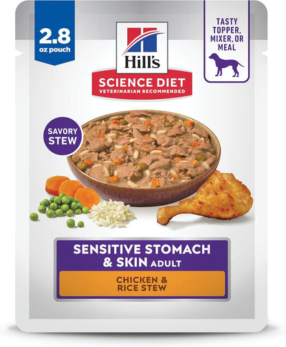 Hill's Science Diet Sensitive Stomach & Skin, Adult 1-6, Stomach & Skin Sensitivity Support, Wet Dog Food, Variety Pack: Chicken, Turkey Stew, 2.8 oz Pouch, Case of 12 - Image 15