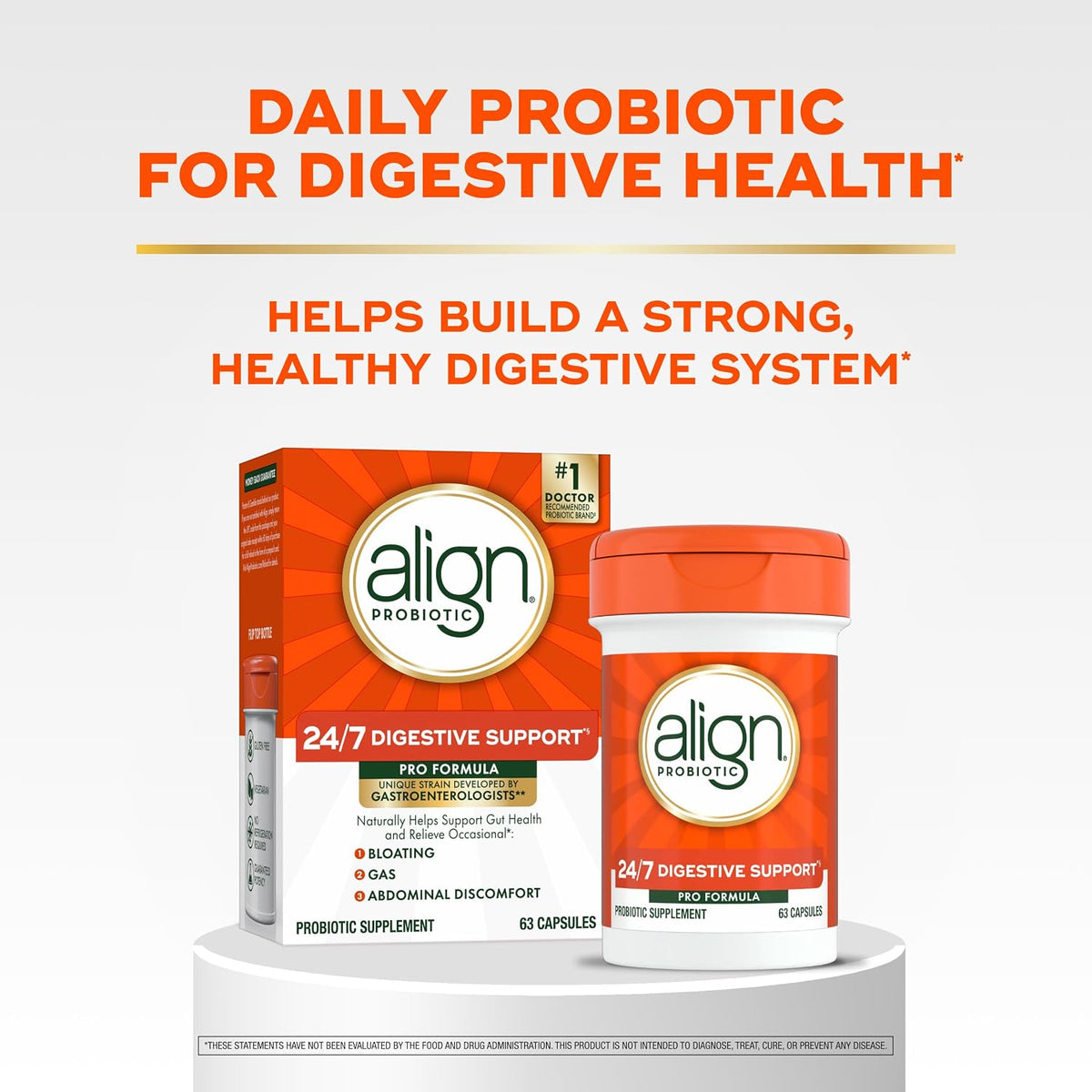 Align Probiotic supplement box showing daily digestive support details