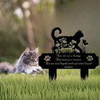 HEGANITS cat silhouette grave marker standing securely in a large outdoor patio flower pot