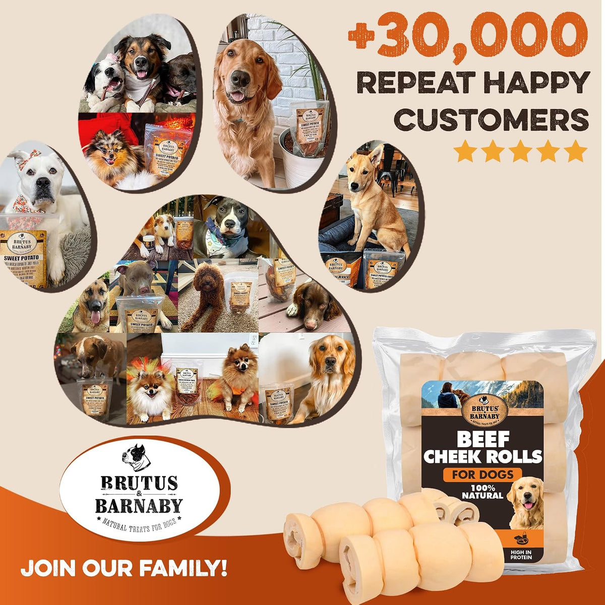 BRUTUS & BARNABY Premium Beef Cheek Rolls for Dogs 10-12" - (3-Pack) Long Lasting, Natural Rawhide Alternative Chews, Ideal for Large Dogs & Aggressive Chewers, Supports Dental Health & Digestion - Image 9