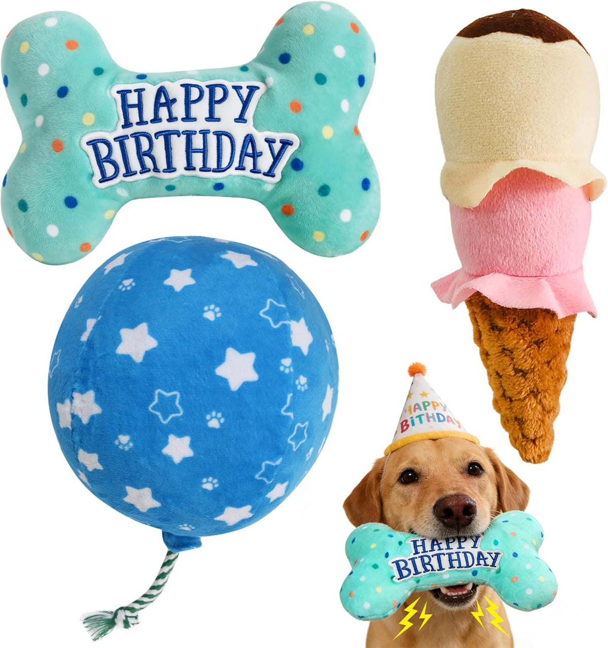 Prime Pets Dog Birthday Toys, Plush Dog Squeaky Toys, Stuffed Puppy Chew Toy for Small Medium Large Dogs, Bone Pet Toy - Image 9