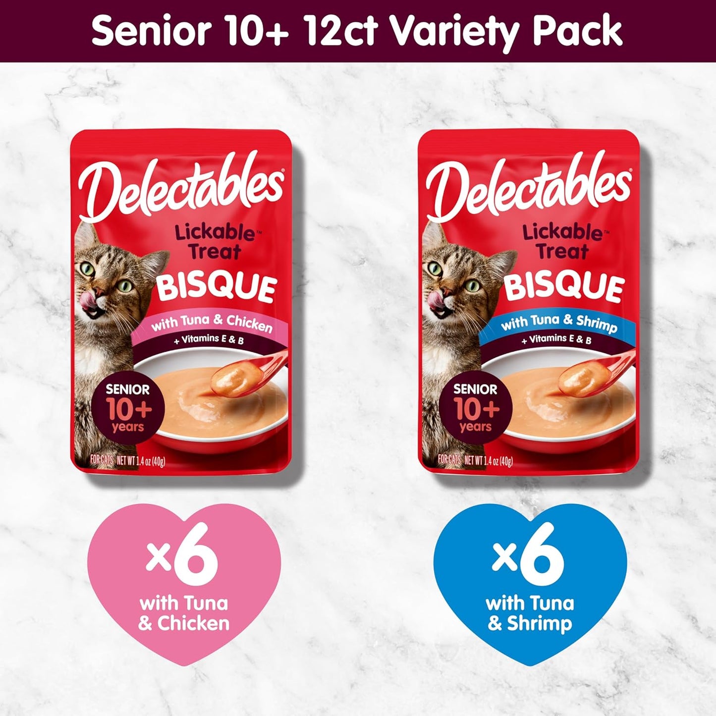 An aging cat enjoying the smooth texture of Delectables bisque lickable wet cat treats from a bowl.