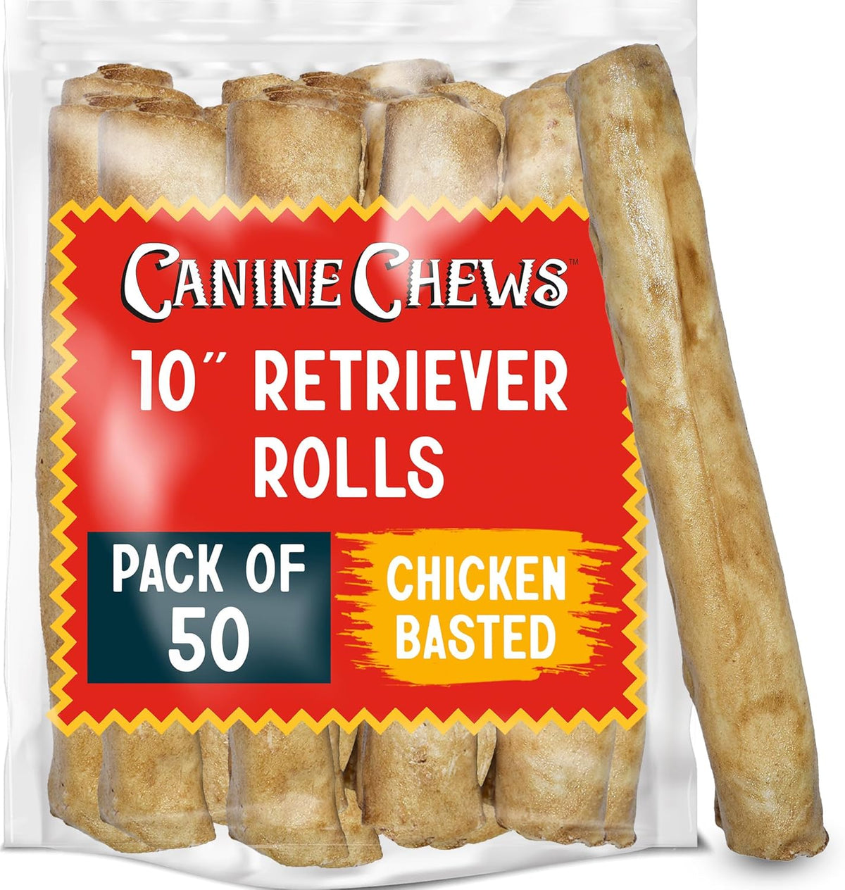 Canine Chews 10" Dog Rawhide Retriever Rolls - Rawhide Bones for Large Dogs (50 pk) - Natural Beef Dog Rawhide Chews - Single Ingredient Dog Rawhide Bones - Large Rawhide Bones for Dogs Dental Chew - Image 10
