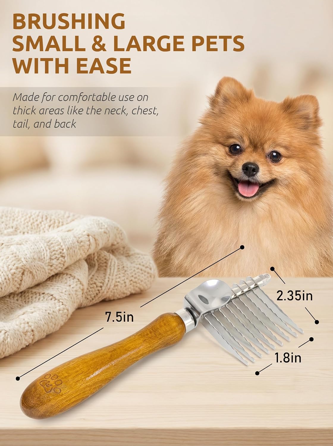 Side profile of Takavu pet grooming tool wooden handle