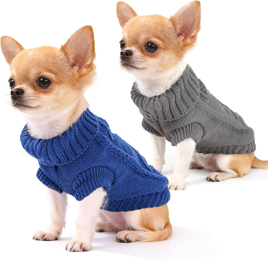 2 Pieces Dog Sweater for Small Dogs Chihuahua Clothes Spring Winter Cute Knitwear Turtleneck Thick Warm Clothes for Yorkie Cat Extra Small Dog Clothes (XX-Small) - Image 9