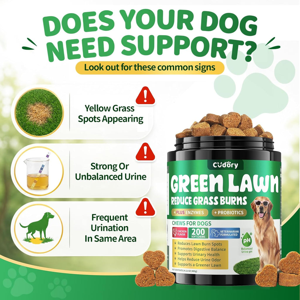 Premium USA imported dog lawn saver soft chews with probiotics.