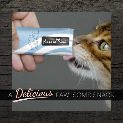Fussie Cat lickable treat being served to a cat
