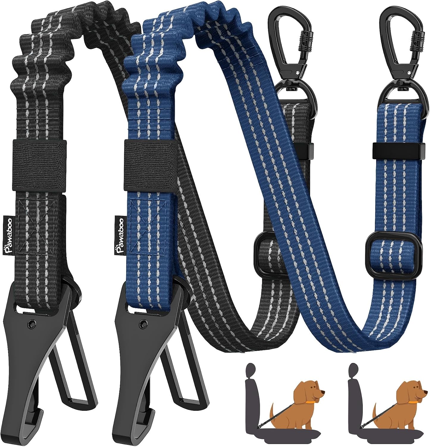 Pawaboo 2Pack Dog Seatbelt for Car,3-in-1 Dog Car Seat Belt Bungee,Shockproof Dogs Tether for Cars with Buckle&Hook Latch, Adjustable Reflective Dogs Cars Harness Leash with 360 degrees Lockable Buckle,Black - Image 14