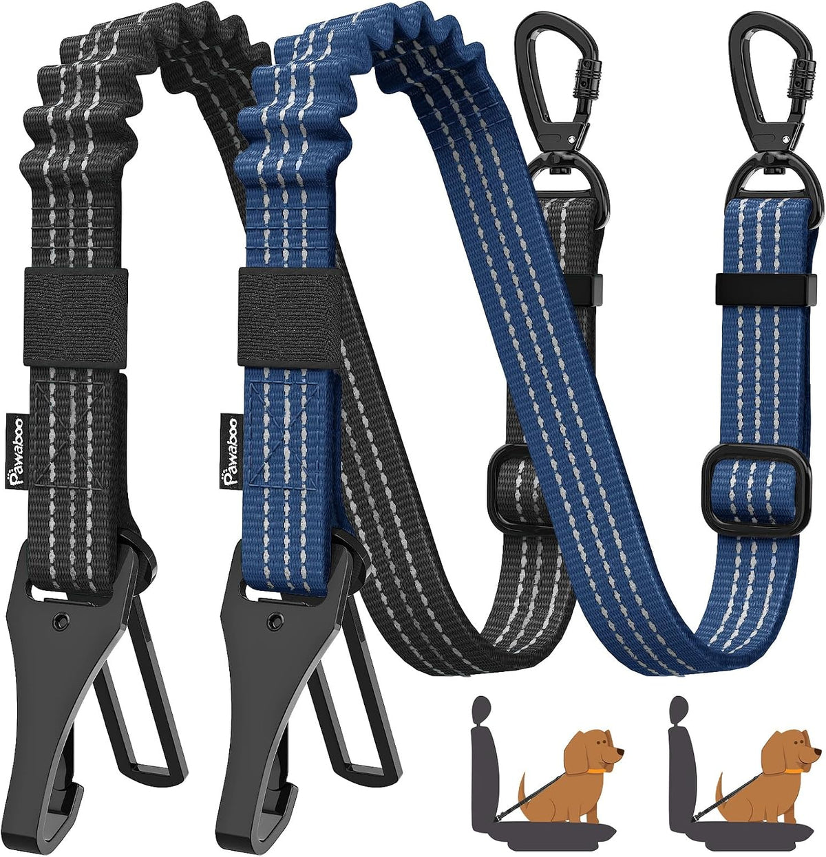 Pawaboo 2Pack Dog Seatbelt for Car,3-in-1 Dog Car Seat Belt Bungee,Shockproof Dogs Tether for Cars with Buckle&Hook Latch, Adjustable Reflective Dogs Cars Harness Leash with 360 degrees Lockable Buckle,Black - Image 14