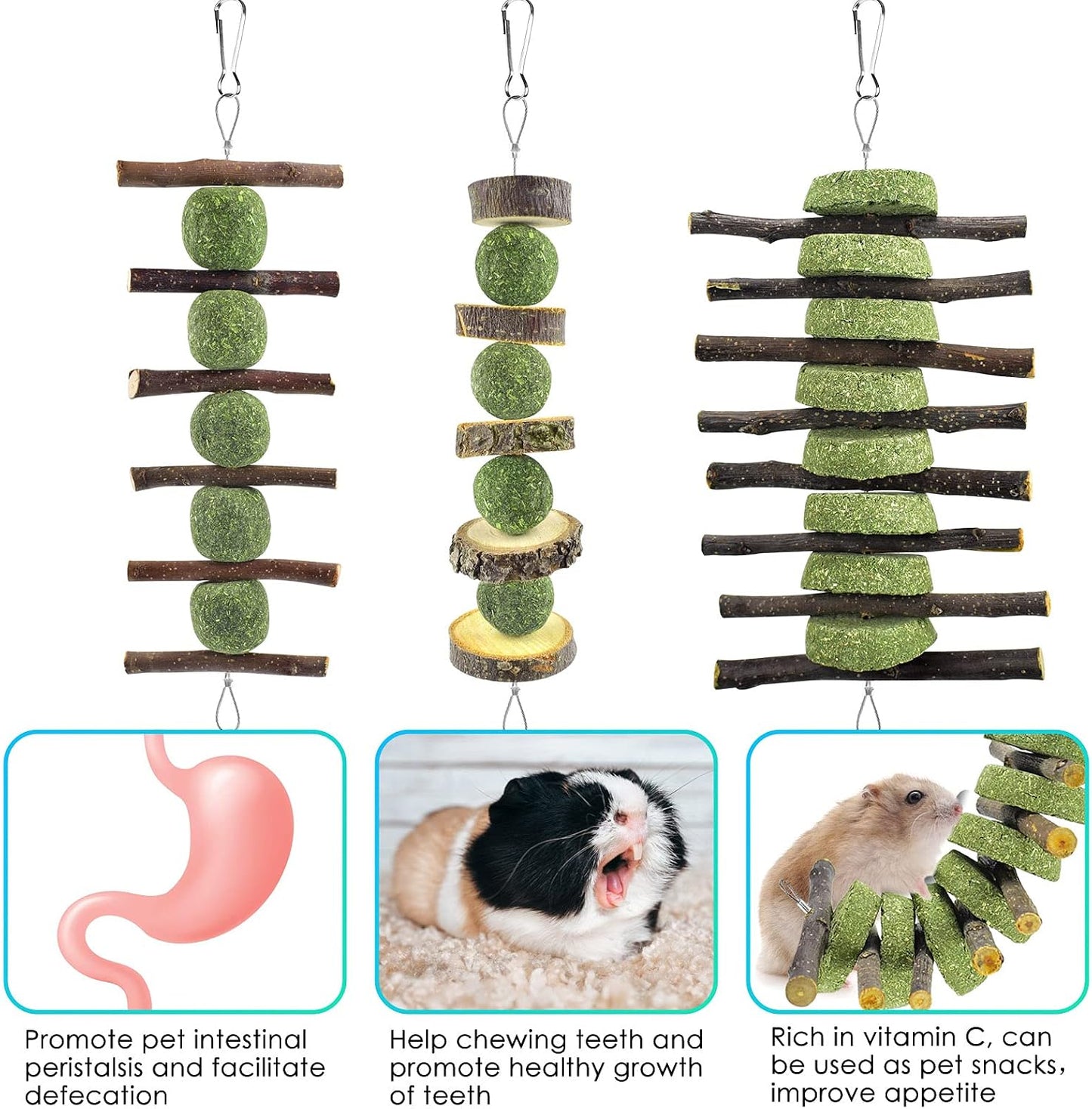 Three pieces of organic rabbit molar toys for teeth grinding