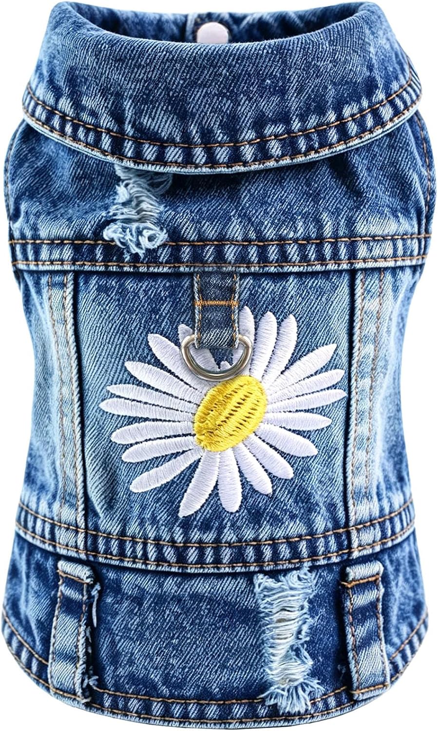 Dog Jean Jacket, Blue Denim Shirt Classic Lapel Vest Coat Costume Puppy T-Shirt, Comfort Tank Top Cool Apparel, Washed Pet Clothes for Dogs Boy Girl (with D-Ring, Medium) - Image 10